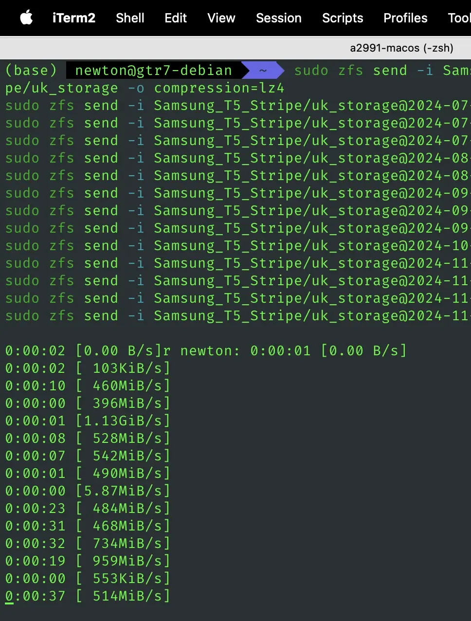 图 1. ZFS replication 过程。(原图丢失,只能使用 B 站压缩过的图片,好在都是文字,信息量并不减少。)