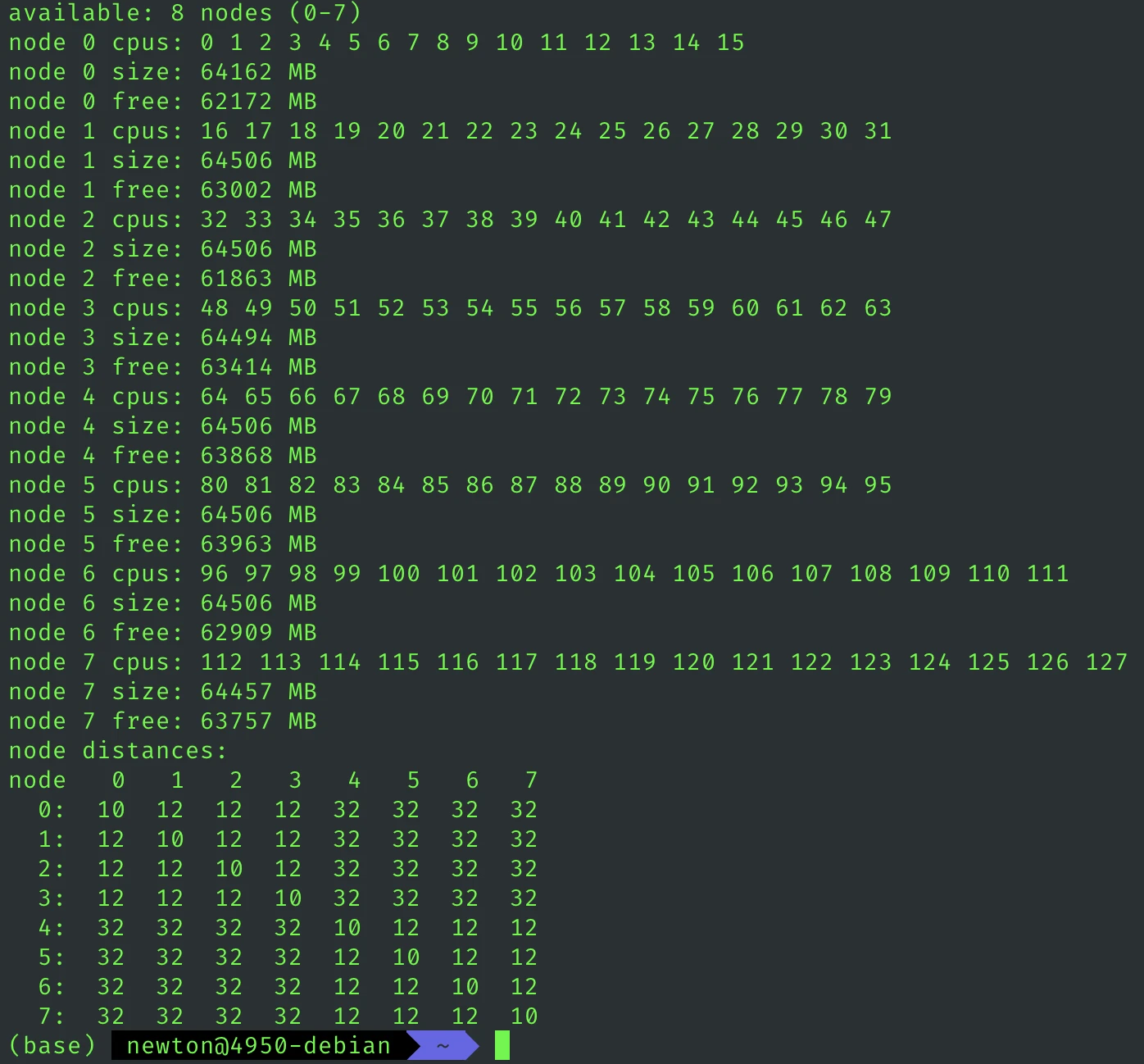 图 2. NUMA node 拓扑结构。