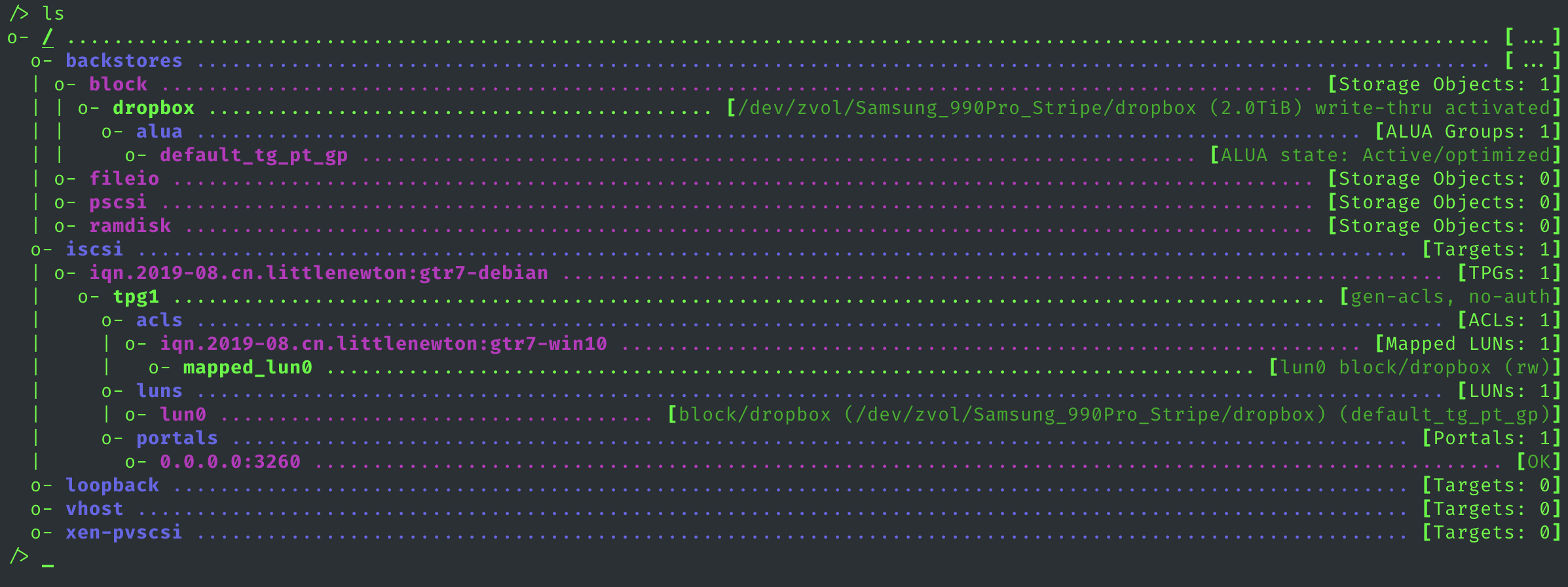 图 1. targetcli 最终效果。